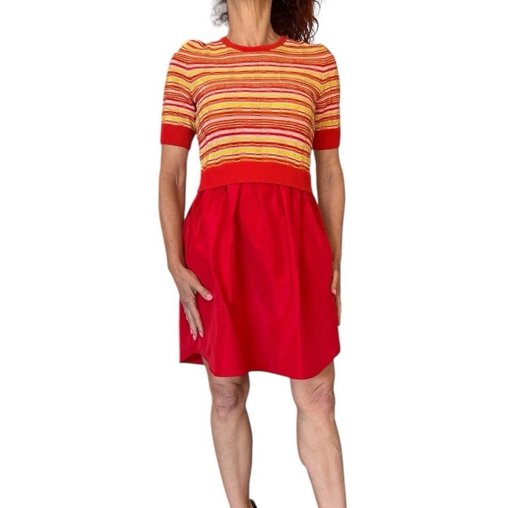 WOMEN'S CARVEN SWEATER DRESS MIXED MEDIA COMBO‎ KNIT ORANGE SHORT SLEEVE MINI S